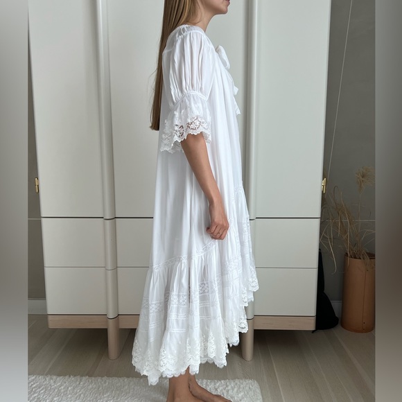 White Midi Boho Style Dress with lace. Handmade. S-M Size - Picture 8 of 14